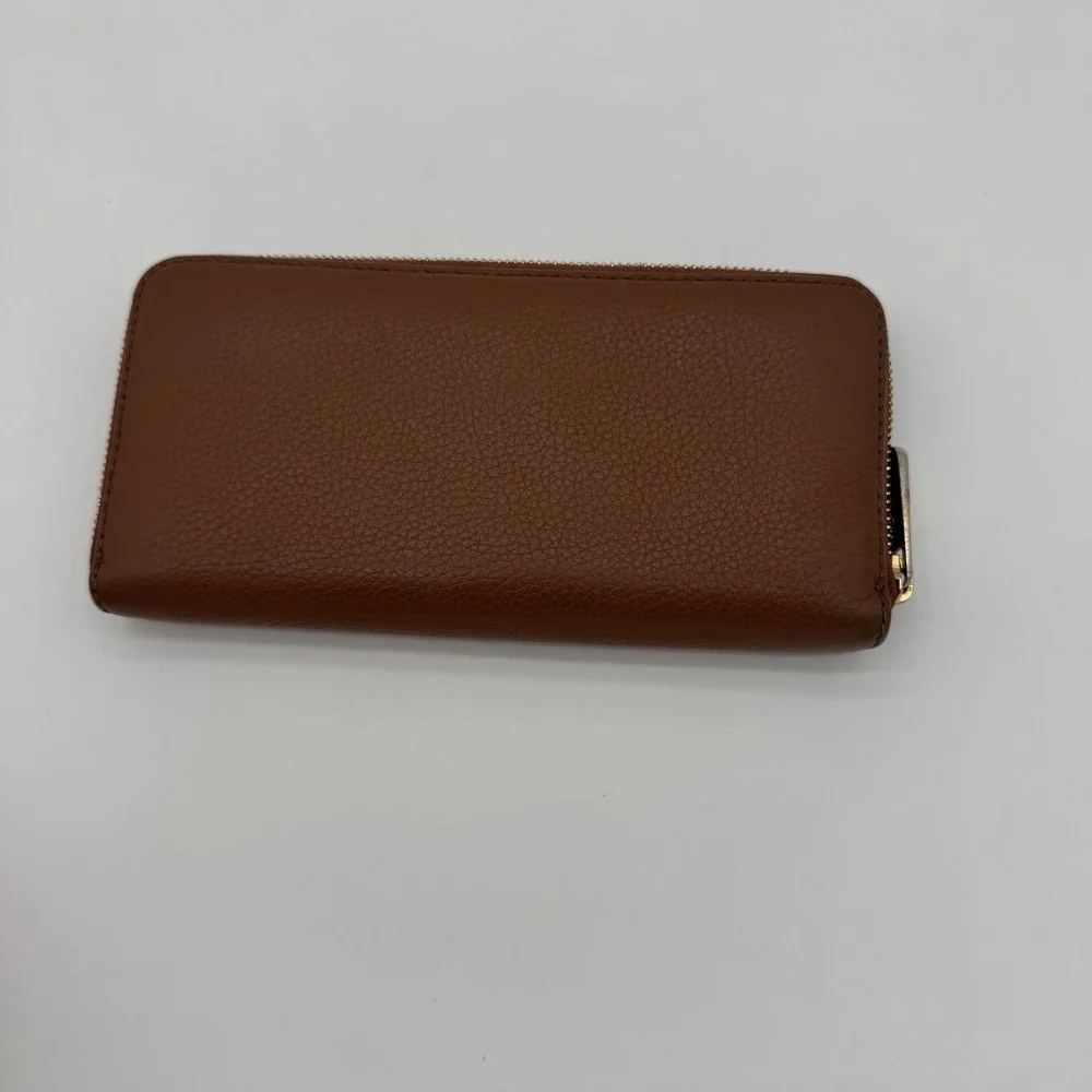 Michael Kors‎ Jet Set Brown Pebbled Leather Zip Around Wallet Gold Logo